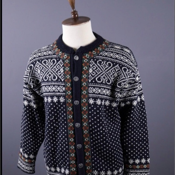 Dale of Norway Navy and White Cardigan size L